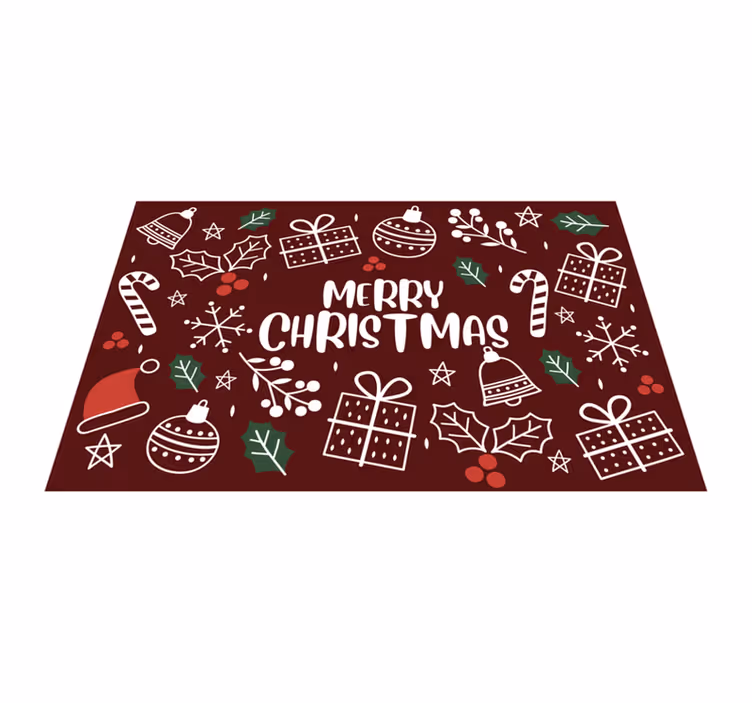 Alfombra vinilo roja patrón elementos navidad - TenVinilo