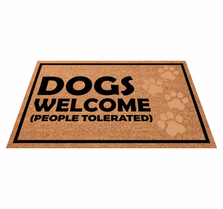 Alfombra vinílica con frase cartel de bienvenida para perros - TenVinilo