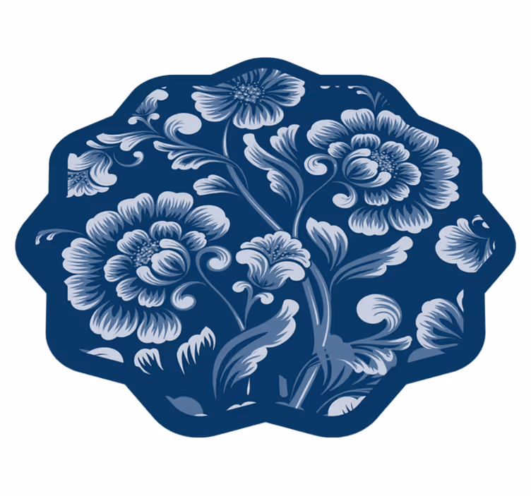 Alfombra vinilo cocina Elegantes flores azules - TenVinilo