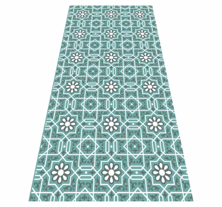 Alfombra vinilo cocina hidráulica azulejos turquesa - TenVinilo