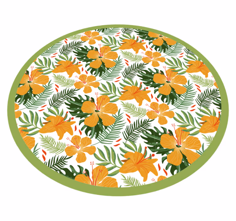 Alfombra vinilo redonda Hojas y flores tropicales - TenVinilo