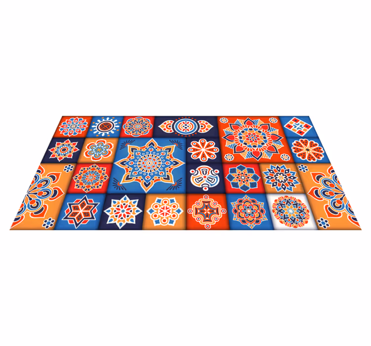 Alfombra vinílica hidráulica azulejos de mandala de colores - TenVinilo