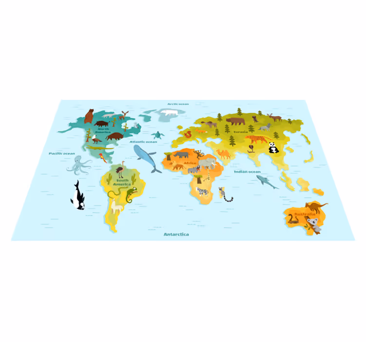 Alfombra vinílica mapamundi mapa educativo - TenVinilo
