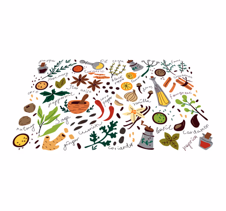 Alfombra vinílica cocina diseño de ilustración de especias. - TenVinilo