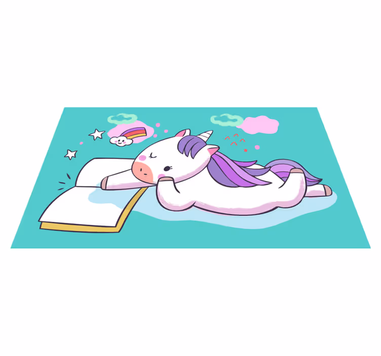 Alfombra vinílica infantil leyendo unicornio - TenVinilo