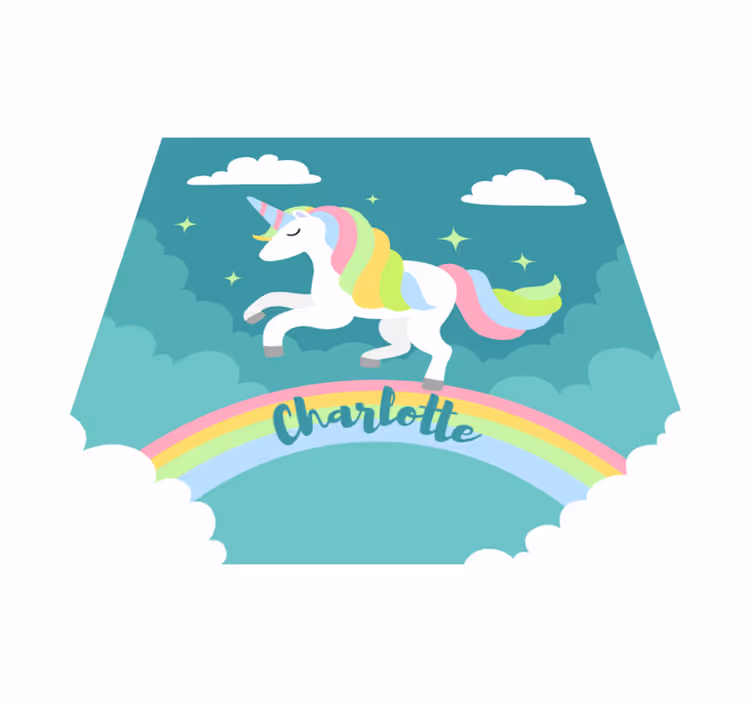 Alfombra vinílica bebé unicornio arcoíris personalizado - TenVinilo