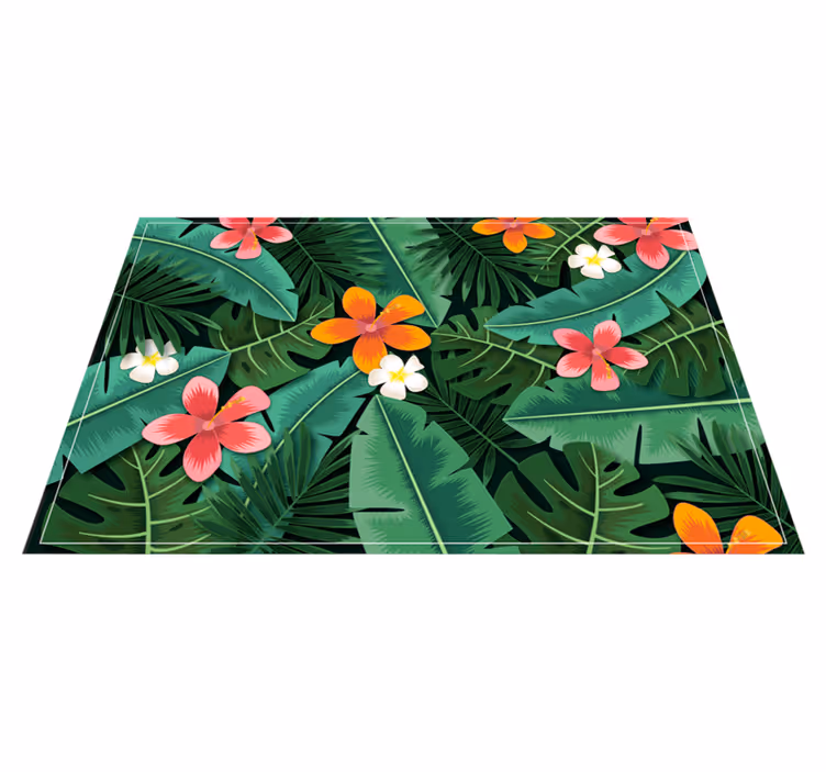 Alfombra vinílica flores y hojas de selva - TenVinilo