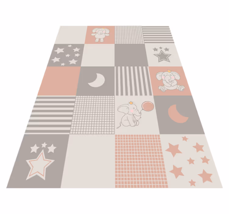 Alfombra vinílica infantil parque de elefantes patchwork - TenVinilo