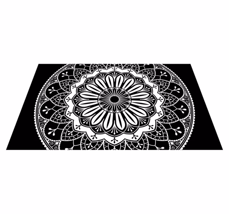 Alfombra vinílica mandala motivo botánico negro - TenVinilo