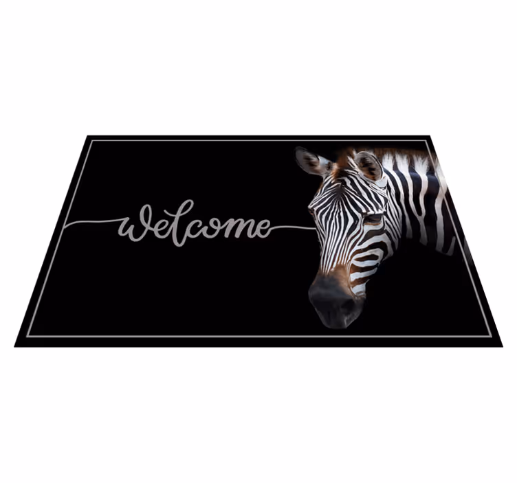 Alfombra vinílica con frase gráfico de bienvenida de cebra - TenVinilo