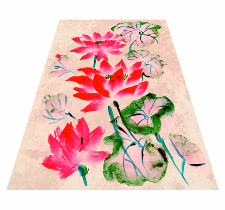 Alfombra vinílica flores de loto acuarela - TenVinilo