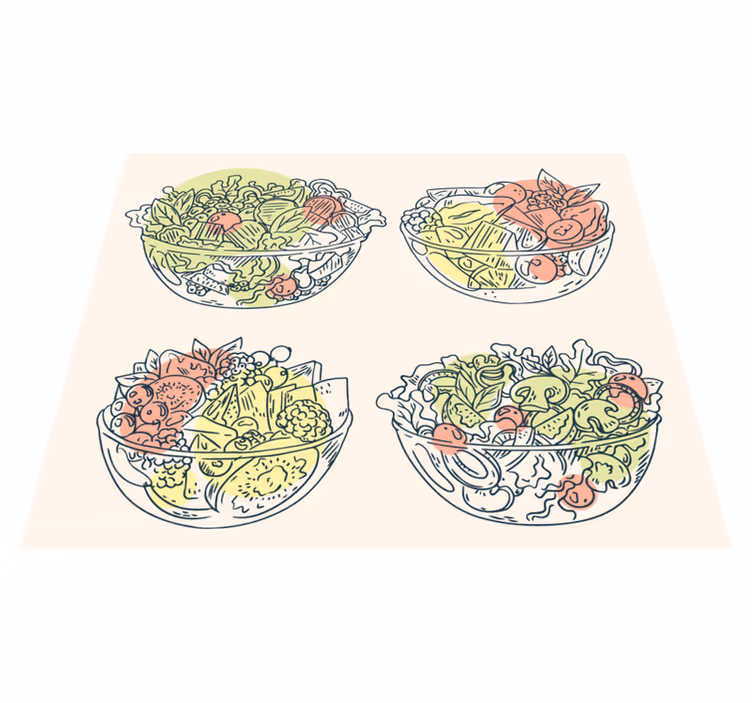 Alfombra vinílica comedor ilustraciones de ensaladeras - TenVinilo