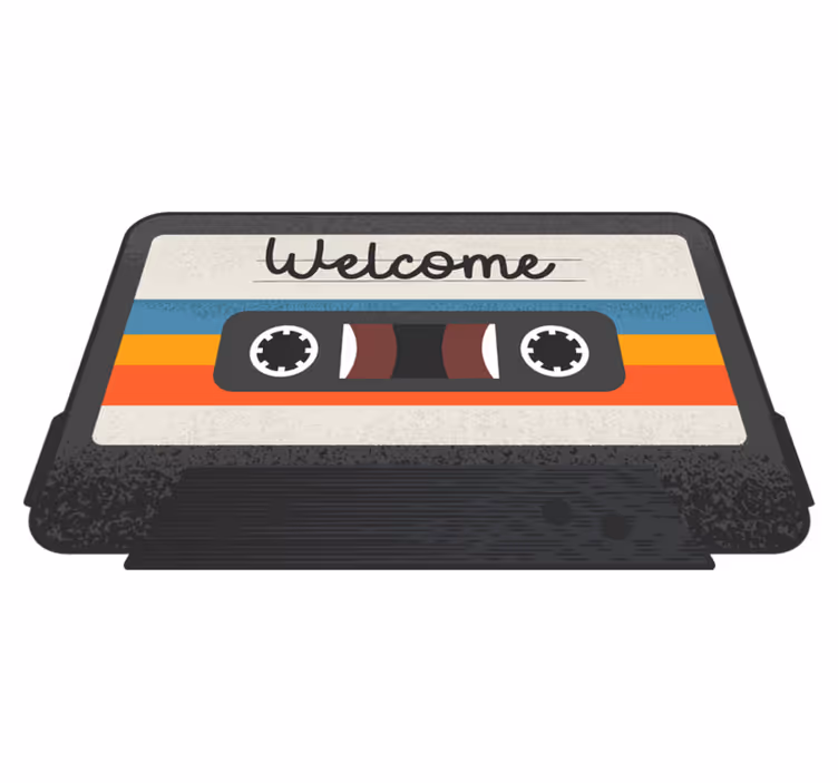 Alfombra vinílica con frase diseño de bienvenida del casete - TenVinilo