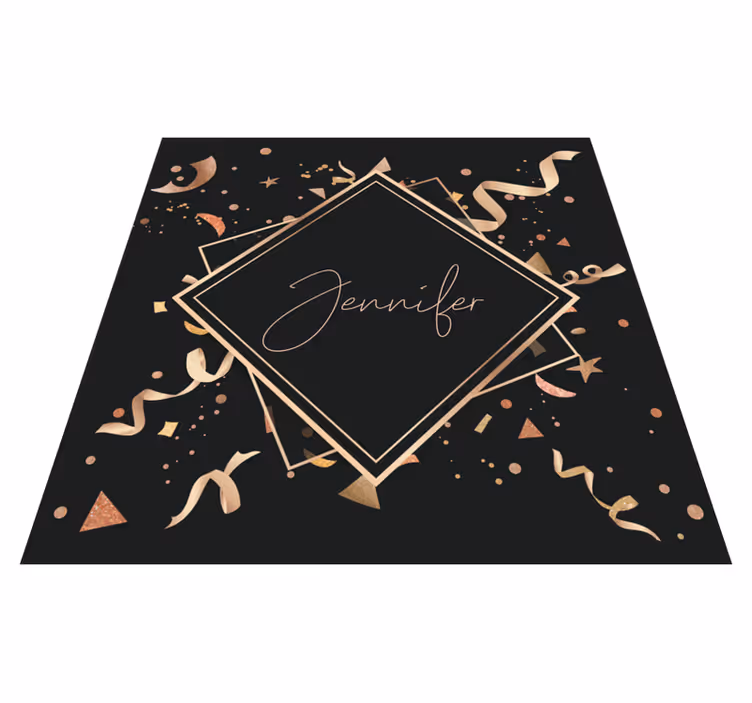 Alfombra vinílica juvenil confeti dorado con nombre - TenVinilo
