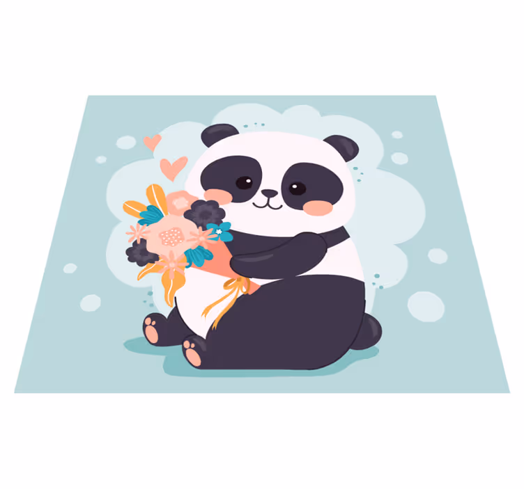 Alfombra vinílica infantil panda con flores - TenVinilo