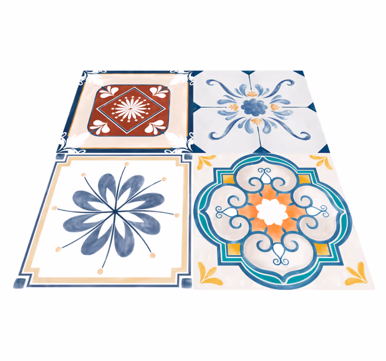 Alfombra vinílica hidráulica patrones geométricos coloridos - TenVinilo