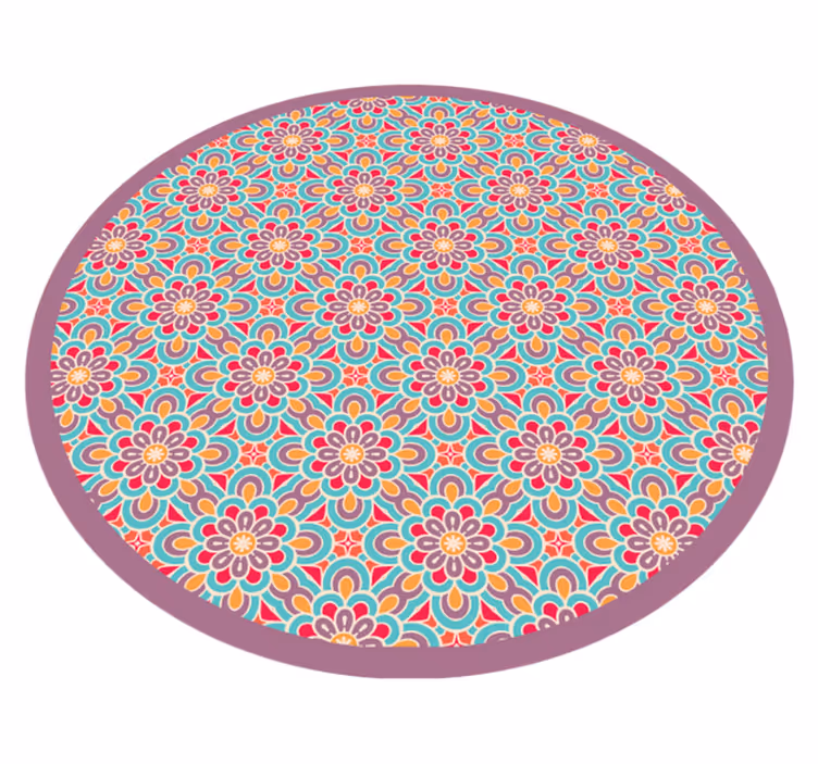 Alfombra vinílica mandala con patrón de flores vibrantes - TenVinilo