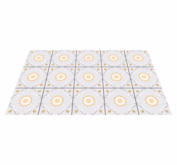Alfombra vinílica cocina azulejos de flores - TenVinilo