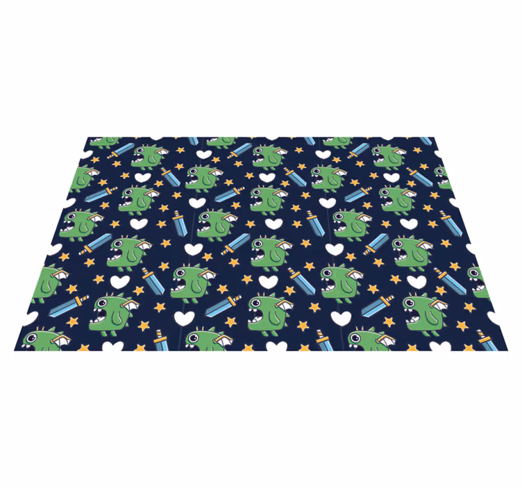 Alfombra vinílica infantil monstruos verdes y espadas - TenVinilo