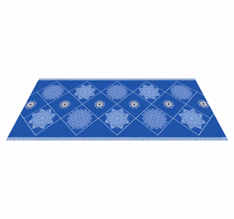 Alfombra vinílica baño elementos florales azules - TenVinilo
