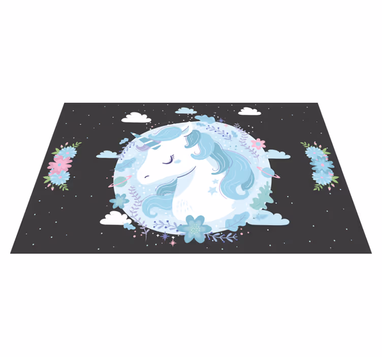 Alfombra vinílica infantil escena de unicornio de ensueño - TenVinilo