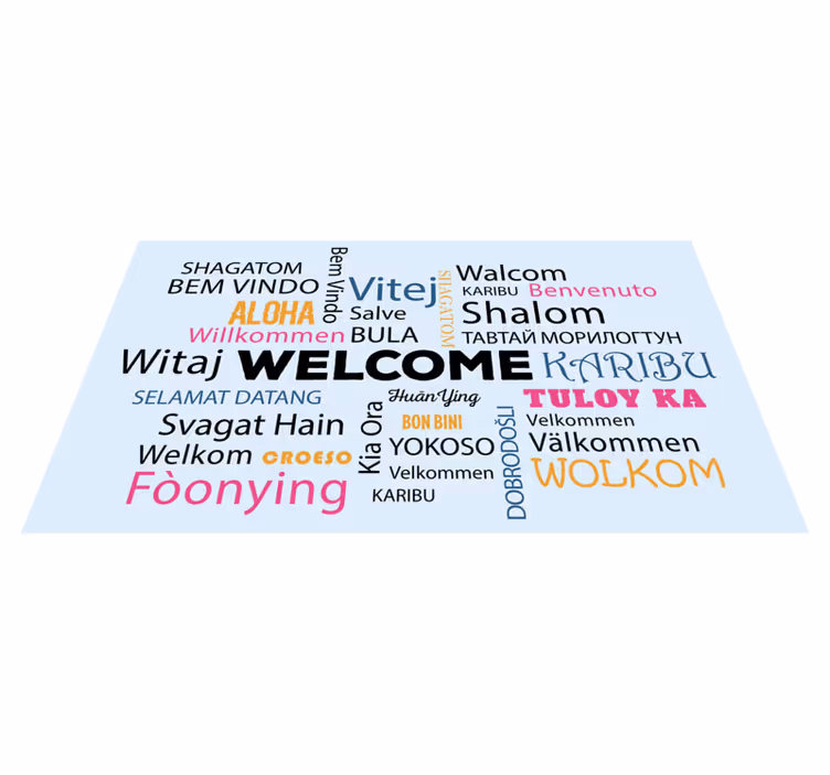 Alfombra vinílica con frase bienvenidos a todos aloha - TenVinilo