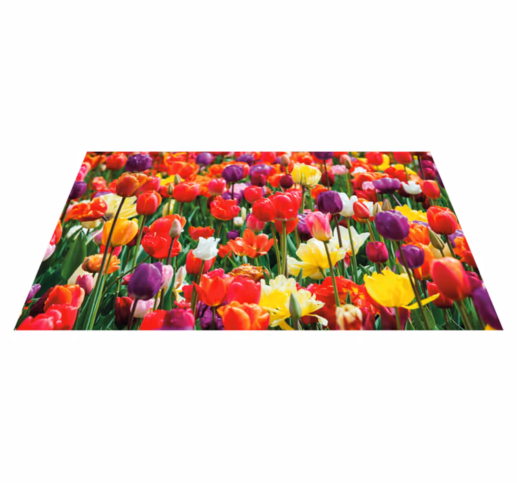 Alfombra vinilo cocina Campo de tulipanes diferentes - TenVinilo