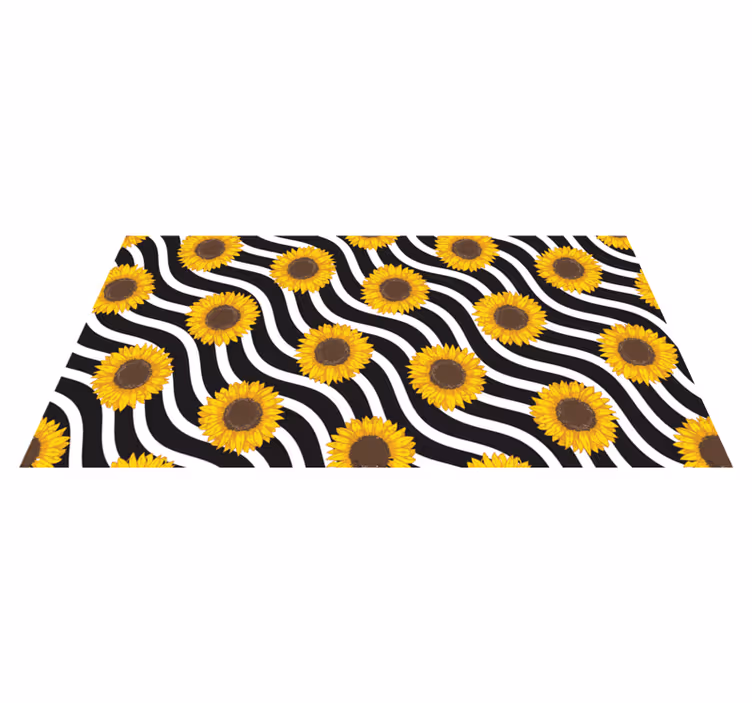 Alfombra vinílica dormitorio Girasoles sobre fondo rayado - TenVinilo