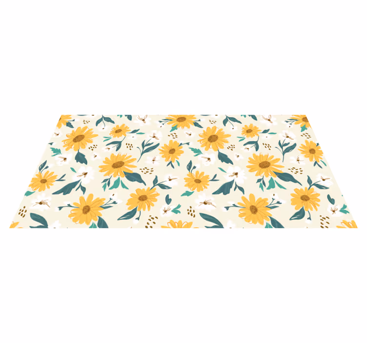 Alfombra vinílica dormitorio Girasoles vintage y flores de margar - TenVinilo
