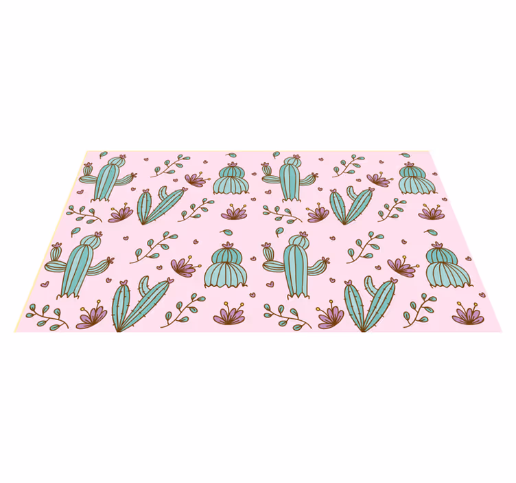 Alfombra vinílica flores patrón floral de cactus - TenVinilo