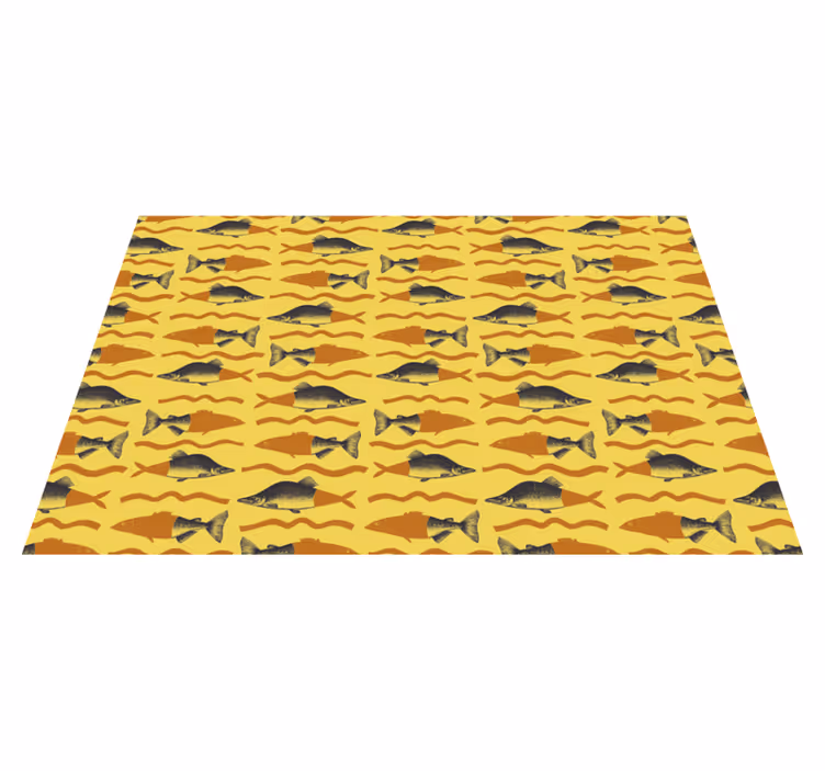 Alfombra vinilo cocina Pescado sobre fondo amarillo - TenVinilo