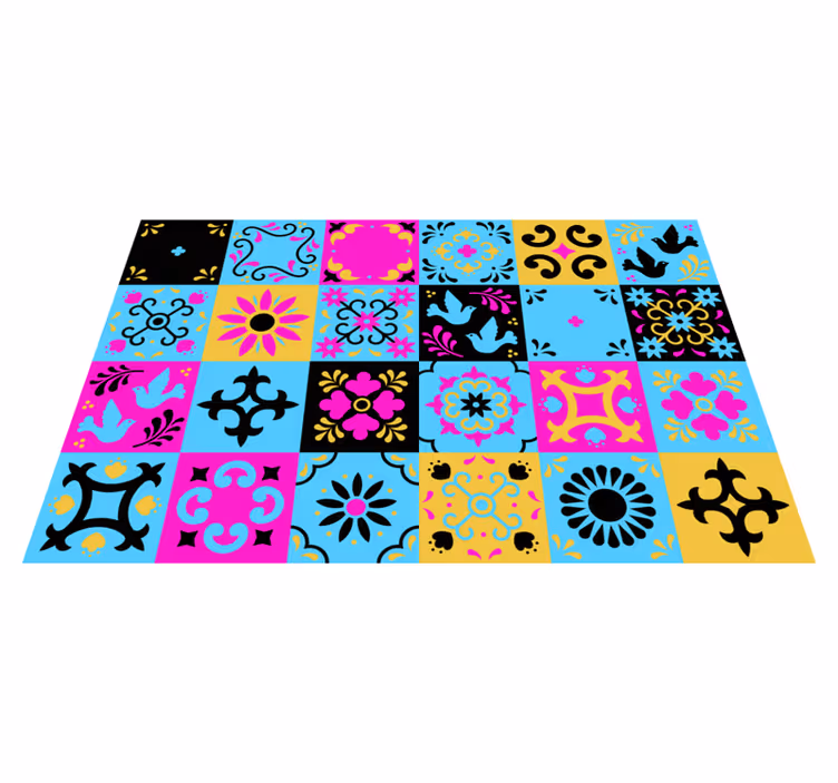 Alfombra vinilo cocina Azulejos de flores de colores - TenVinilo