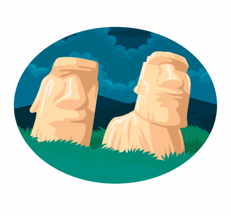 Alfombra vinílica mapamundi silueta de estatuas moai - TenVinilo