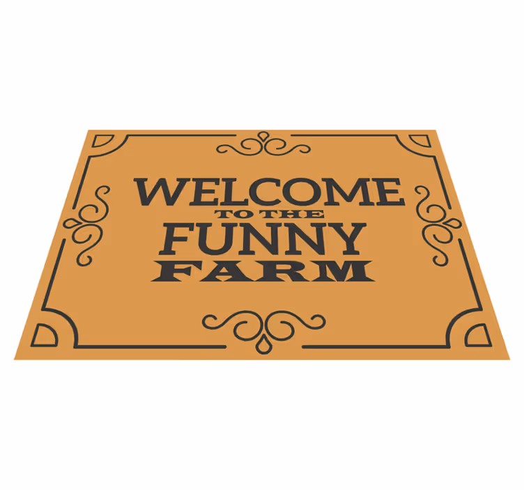 Alfombra vinílica con frase bienvenido a la granja divertida - TenVinilo