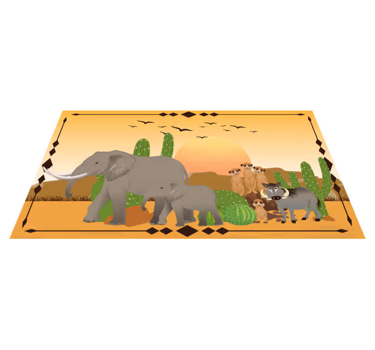 Alfombra vinílica naturaleza expedición elefante crepuscular - TenVinilo