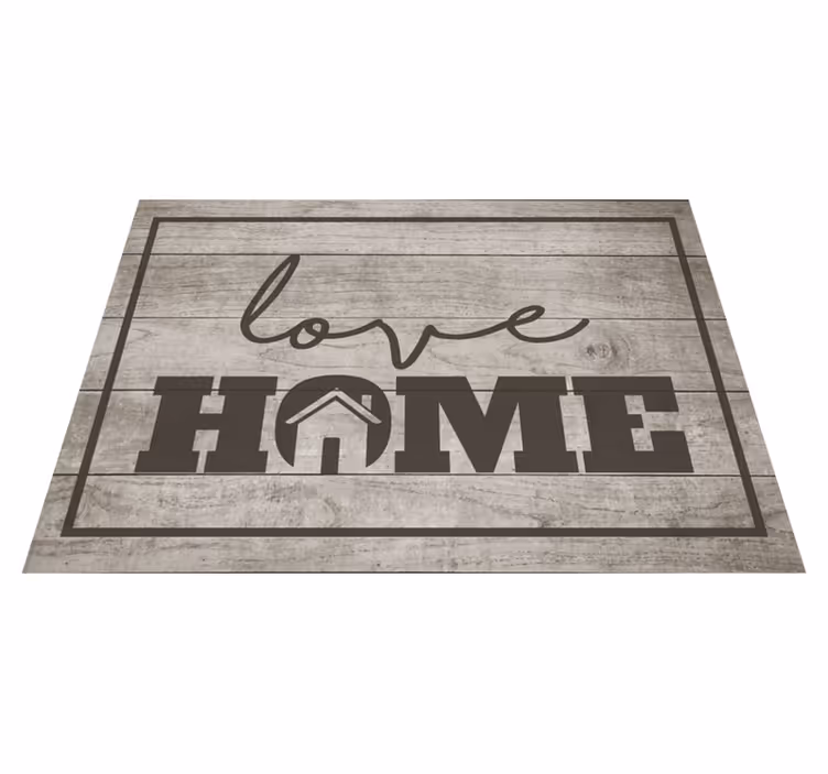 Alfombra vinílica con frase casa de madera del amor - TenVinilo