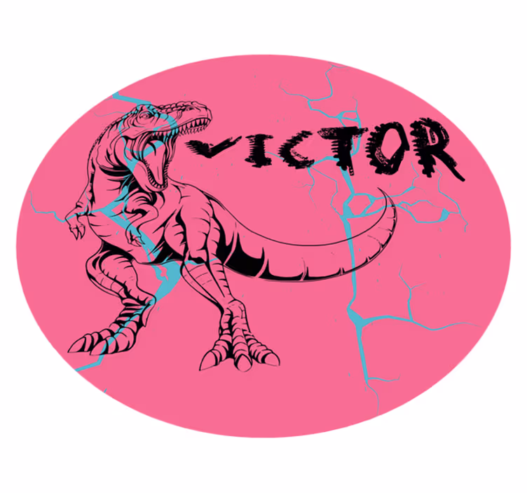 Alfombra vinílica infantil t-rex rosa con nombre - TenVinilo