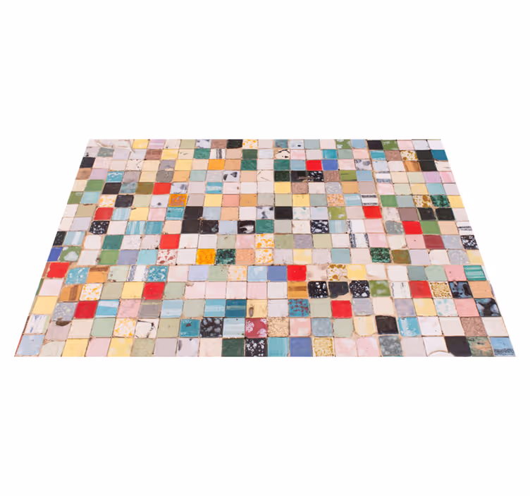 Alfombra vinílica baño azulejos antiguos de colores - TenVinilo