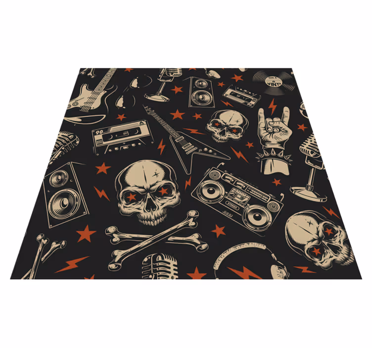 Alfombra vinilo cuadrada Patrón musical grunge con calaveras - TenVinilo