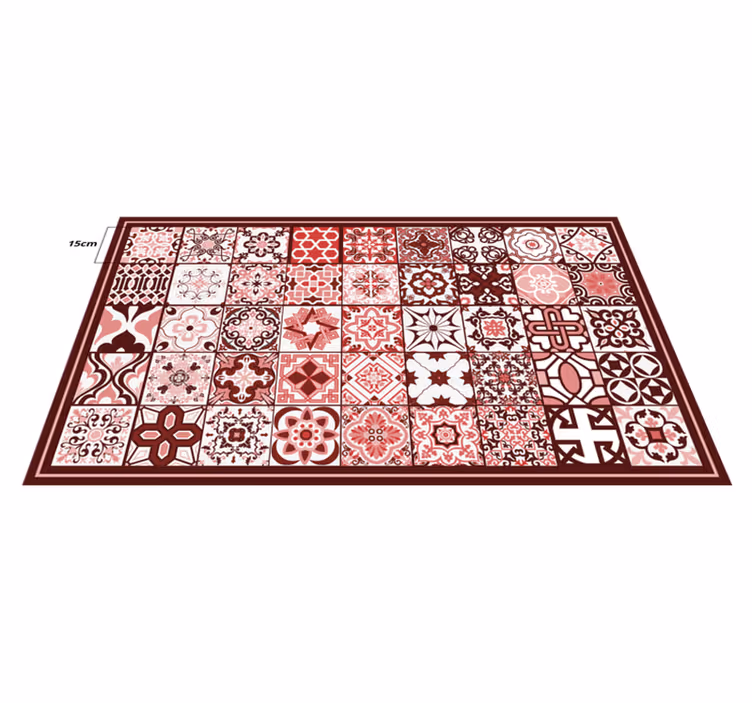 Alfombra vinílica hidráulica patrón de mosaico rojo - TenVinilo