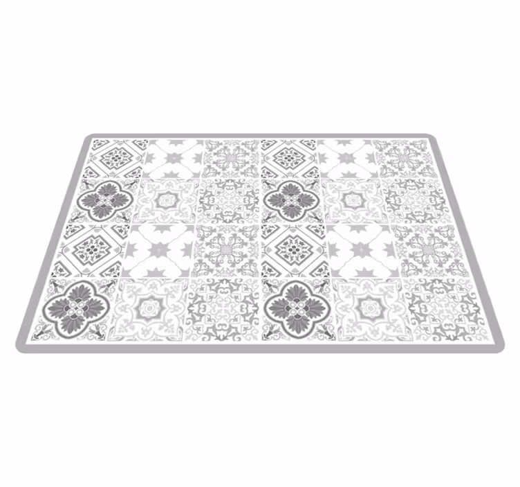Alfombra vinílica baño Patrón de azulejos de sombra gris marroquí - TenVinilo