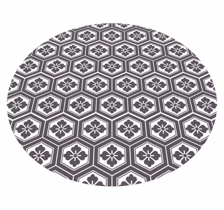 Alfombra vinílica redonda motivo floral hexagonal - TenVinilo