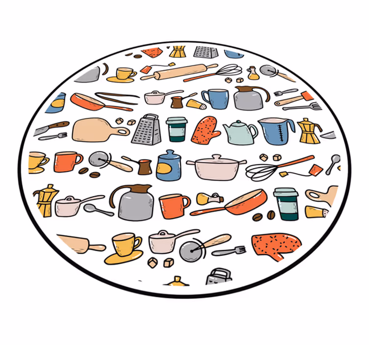 Alfombra vinílica cocina colección de utensilios culinarios - TenVinilo