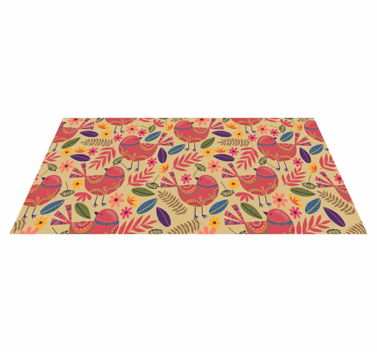 Alfombra vinílica flores motivos de pájaros coloridos - TenVinilo