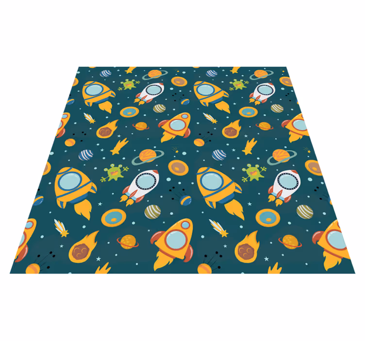 Alfombra vinílica estrellas aventura espacial en cohete - TenVinilo