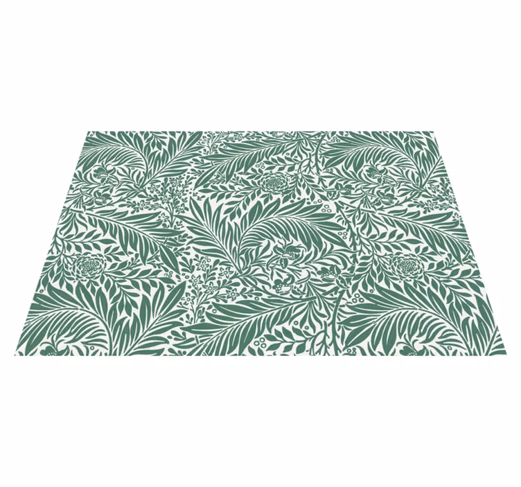 Alfombra vinílica flores patrón de follaje verde - TenVinilo
