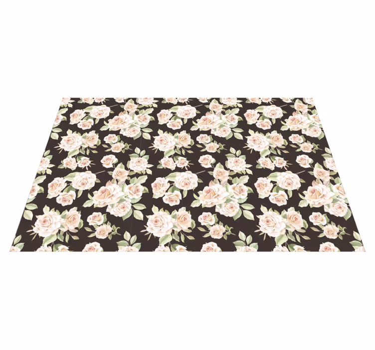 Alfombra vinílica flores Rosa blanca fondo negro - TenVinilo