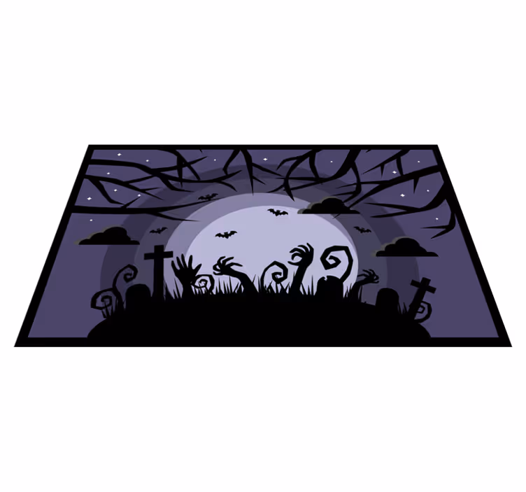 Alfombra vinílica halloween escena de cementerio tenebroso - TenVinilo