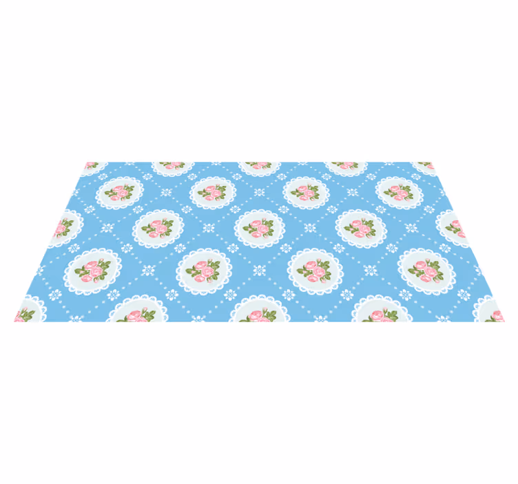 Alfombra vinílica azul patrón de encaje floral - TenVinilo
