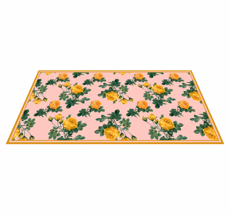Alfombra vinílica flores rosa amarilla botánica - TenVinilo